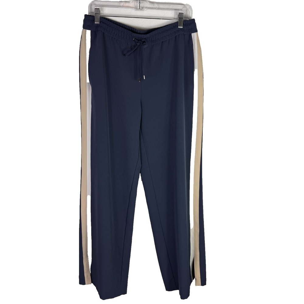 Nine West Women's Pants Wide Leg Side Stripe Navy Blue/Tan Size Large